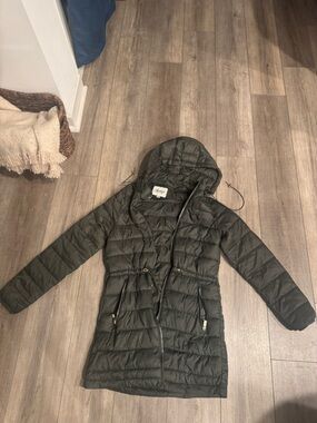 Quilted Hooded Puffer Coat - Olive